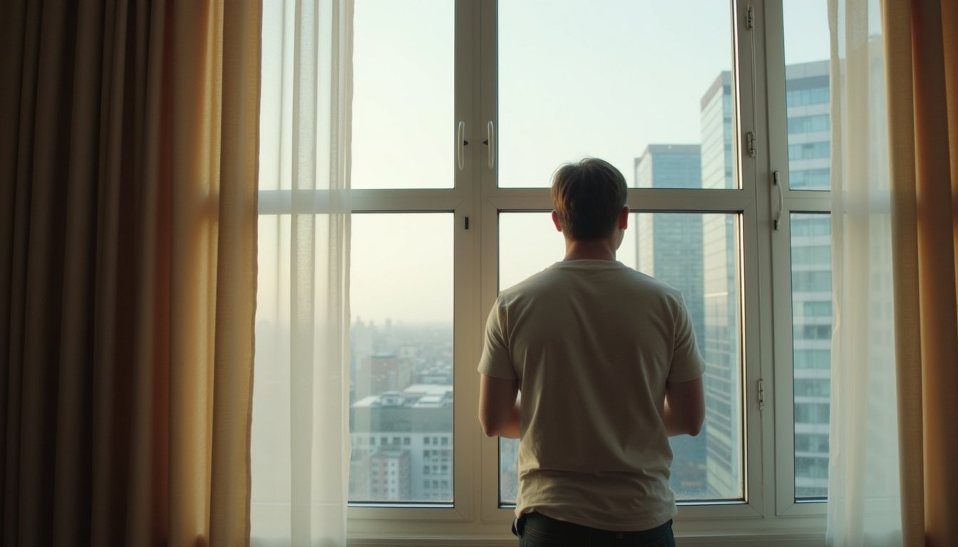 A man looking out of window